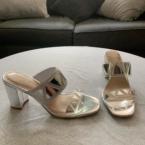 Clear & silver mules